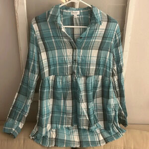 TRUE CRAFT SOFT FLANNEL TUNIC blue white size S